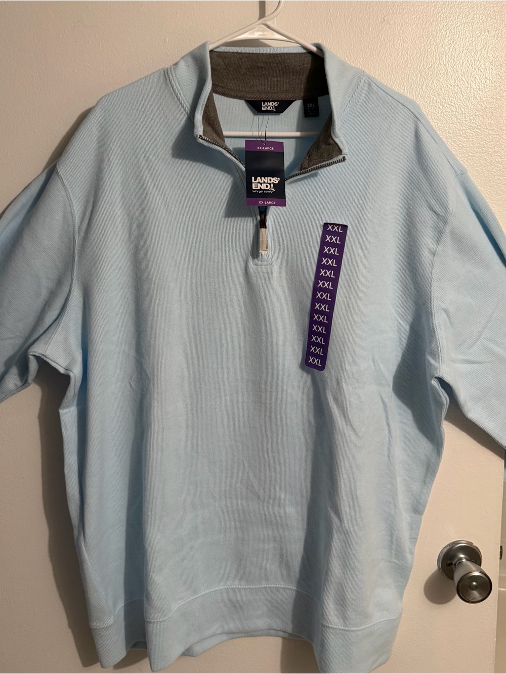 Lands' End Men's Light Blue Quarter-Zip Pullover- Super soft